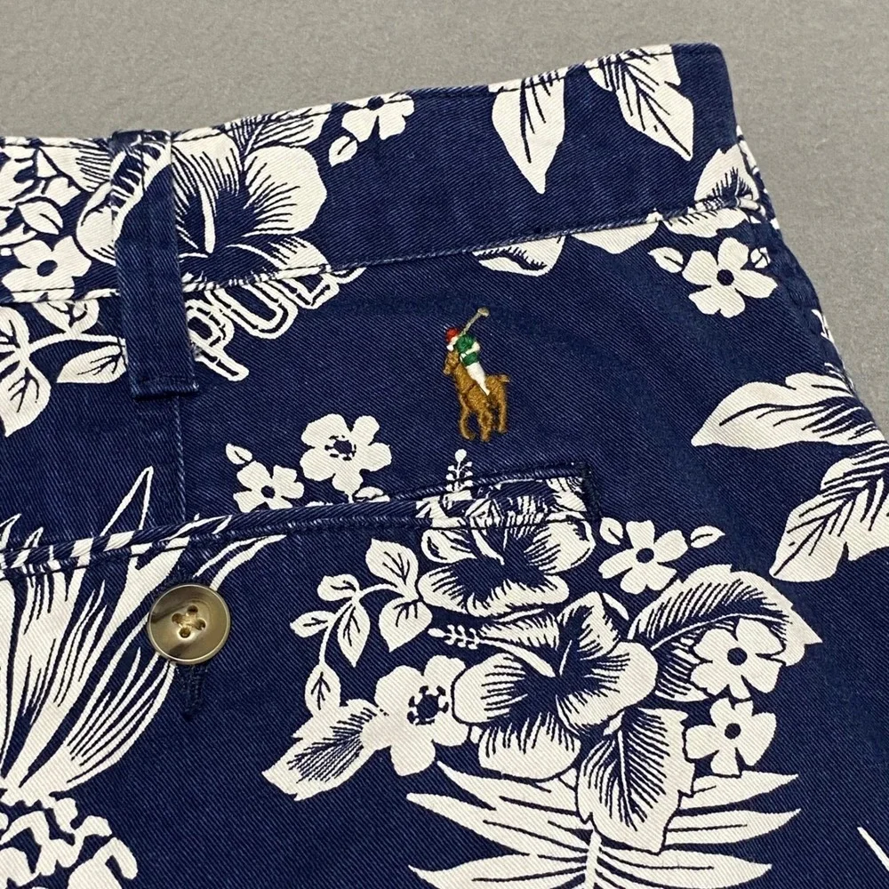 Polo Ralph Lauren Men Relaxed Fit Navy Aloha Bear Pineapple Print Shorts Size 42